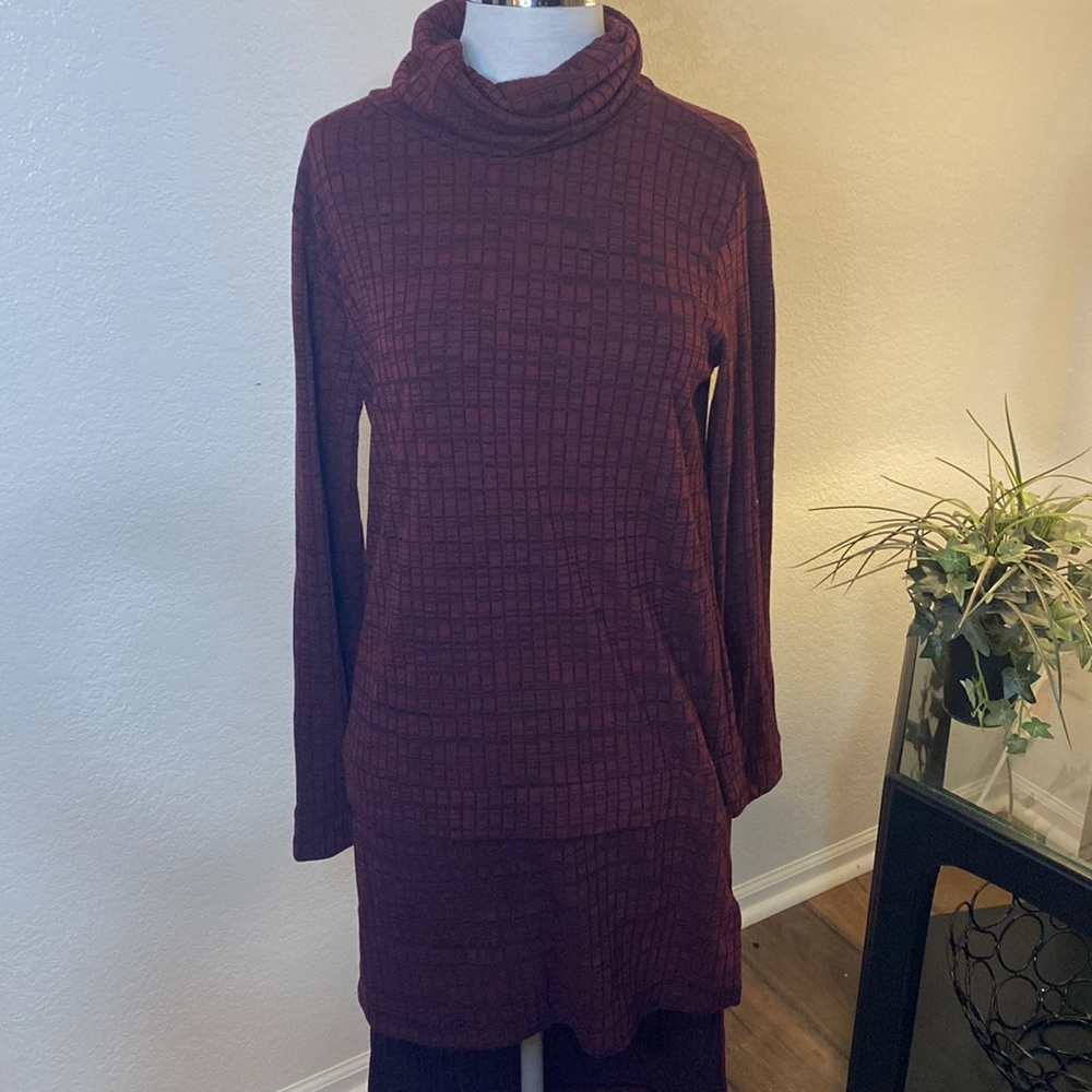 Benin hi low long sleeve burgundy black turtleneck dress size 40/US L